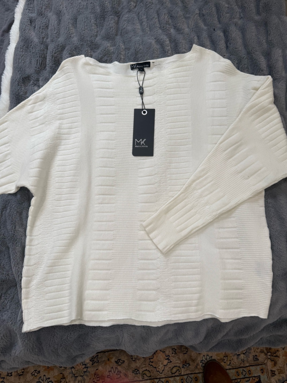 White Ribbed Knit Women's lightweight Sweater
